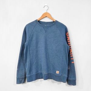CARHARTT Blue Relaxed Fit Crewneck Block Logo Sleeve Graphic Sweatshirt